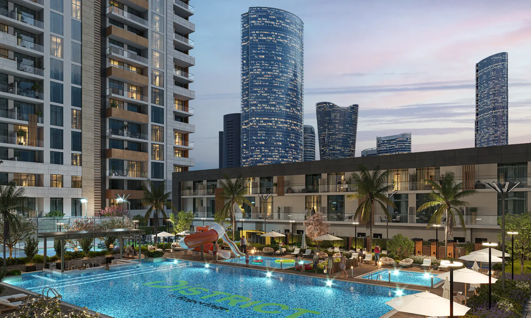 Resort pool at dusk