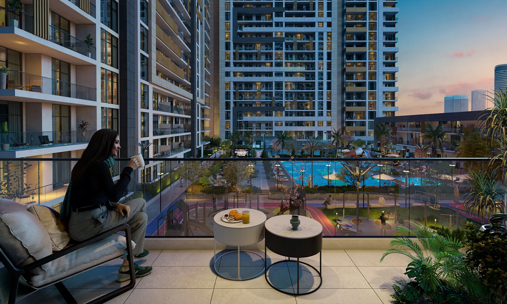 Balcony overlooking the podium gardens