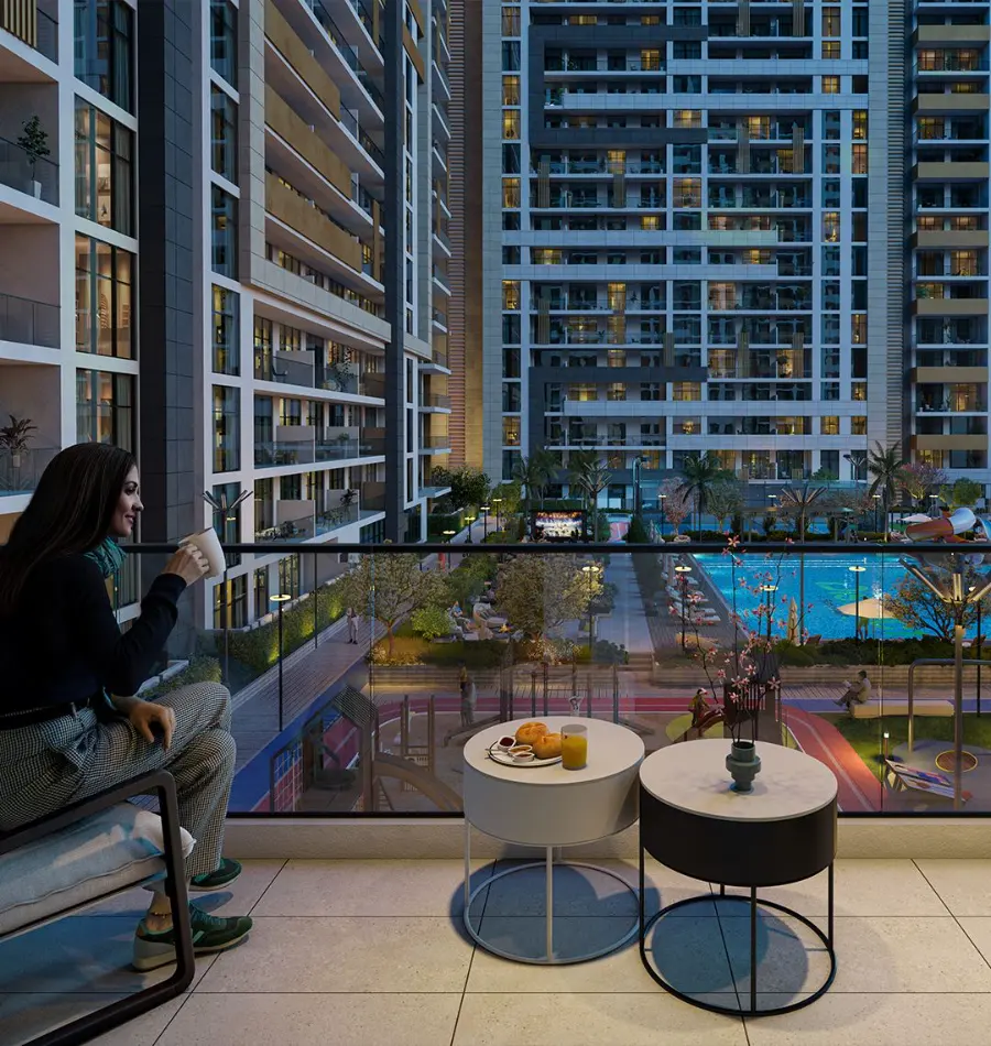 Balcony overlooking the podium gardens