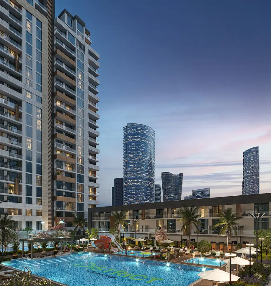 Resort pool at dusk