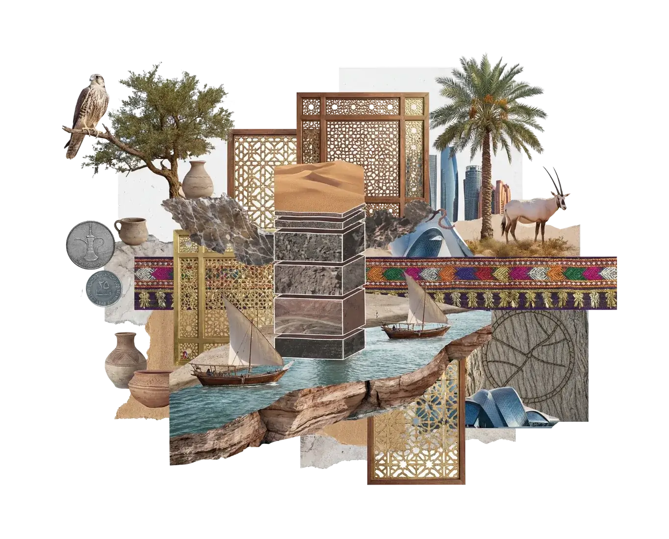 Collage of Emirati heritage motifs